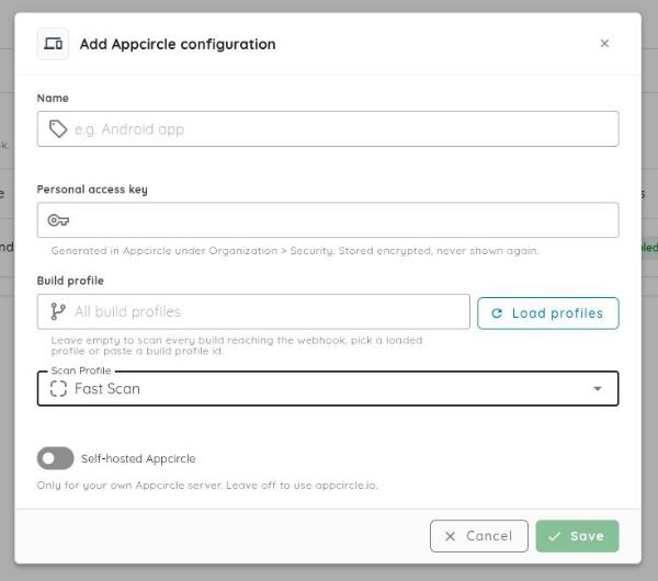 New configuration dialog