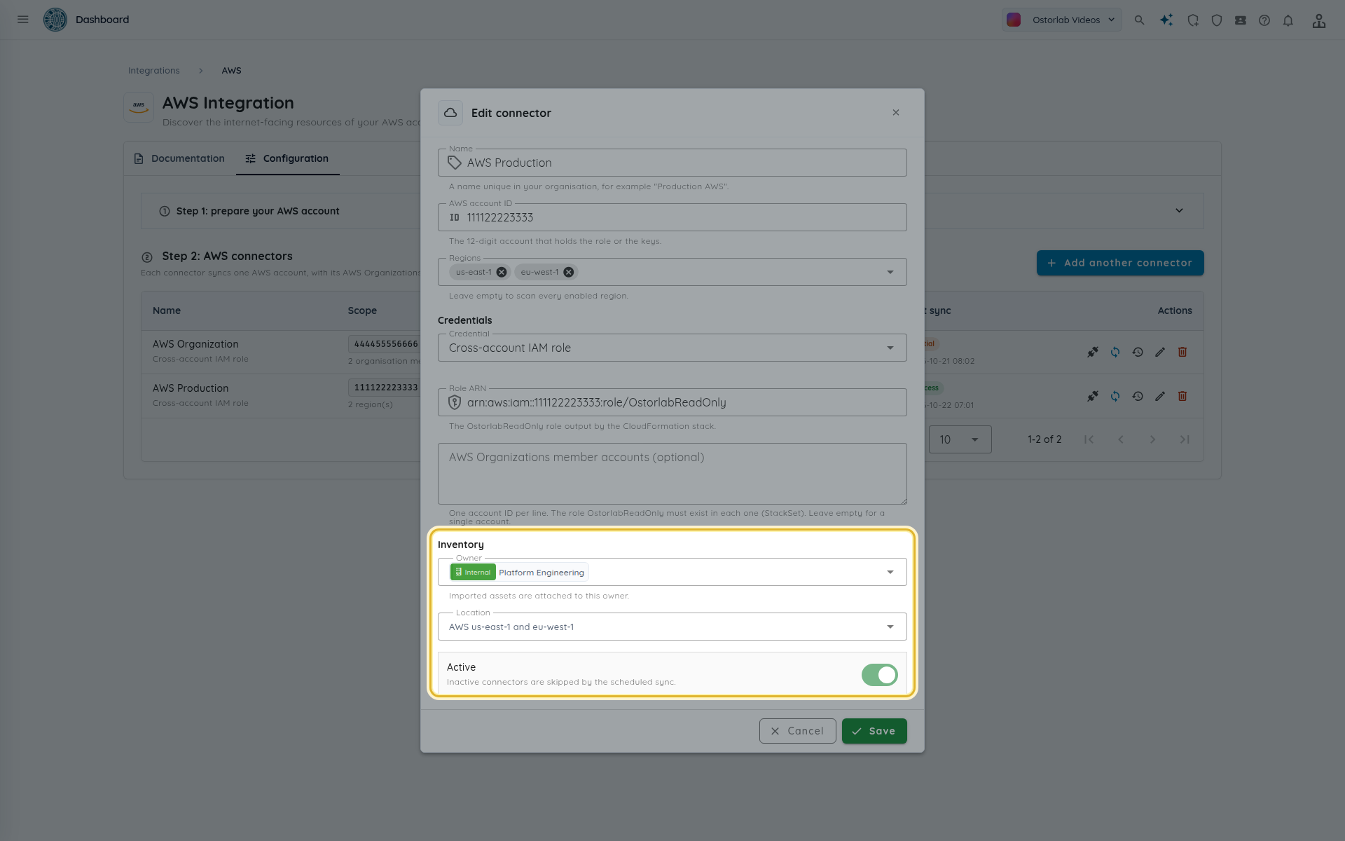 Edit connector form