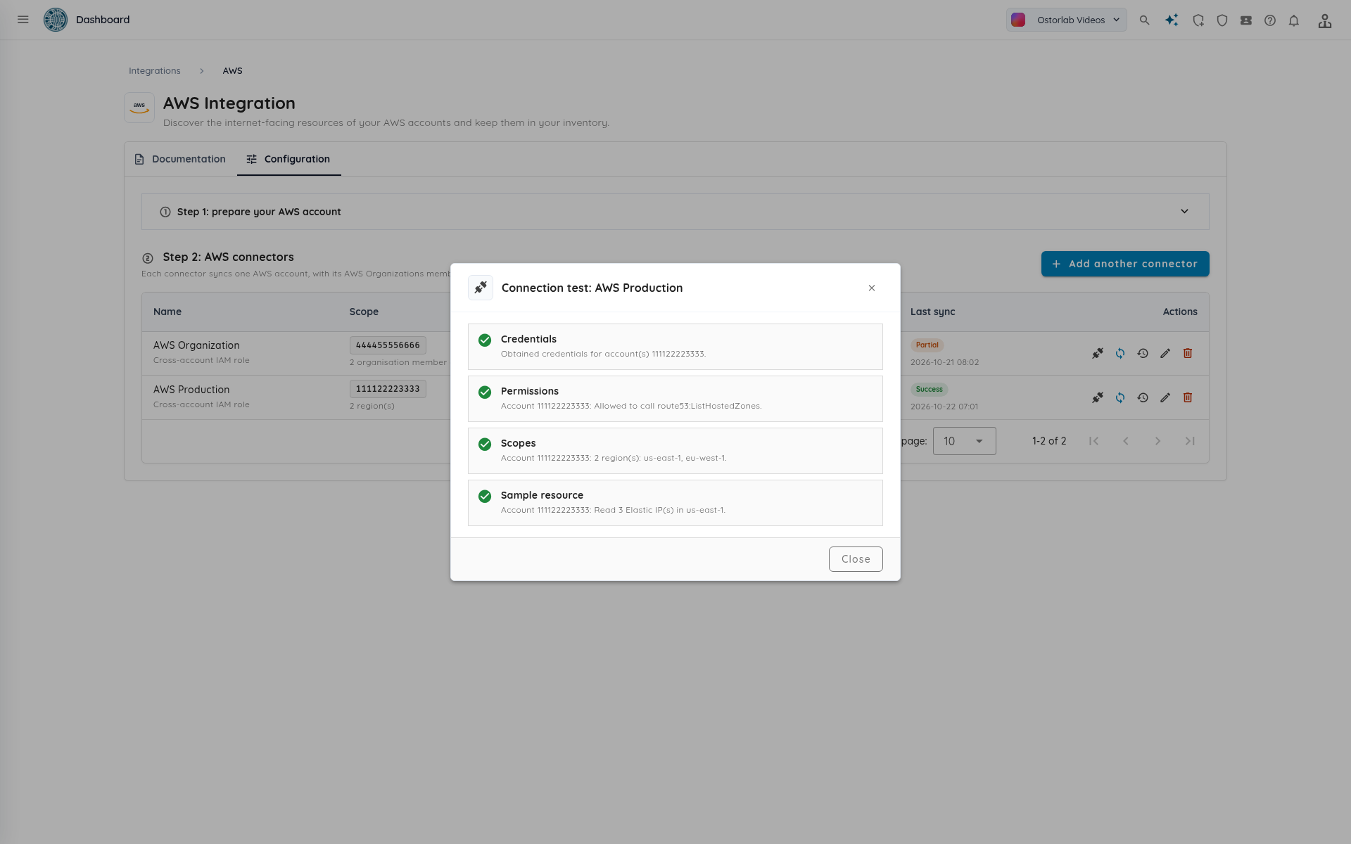 Connection test with four passing checks
