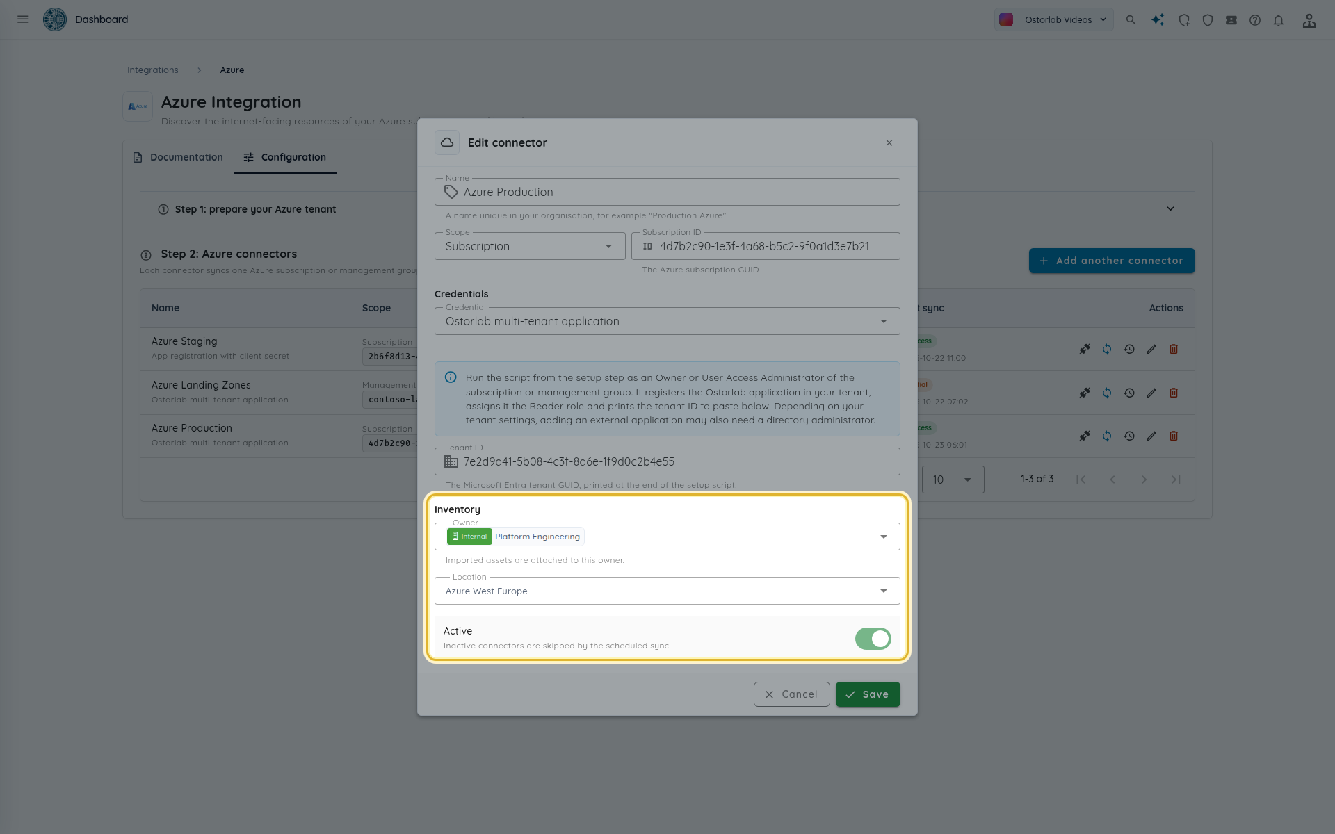Edit connector form