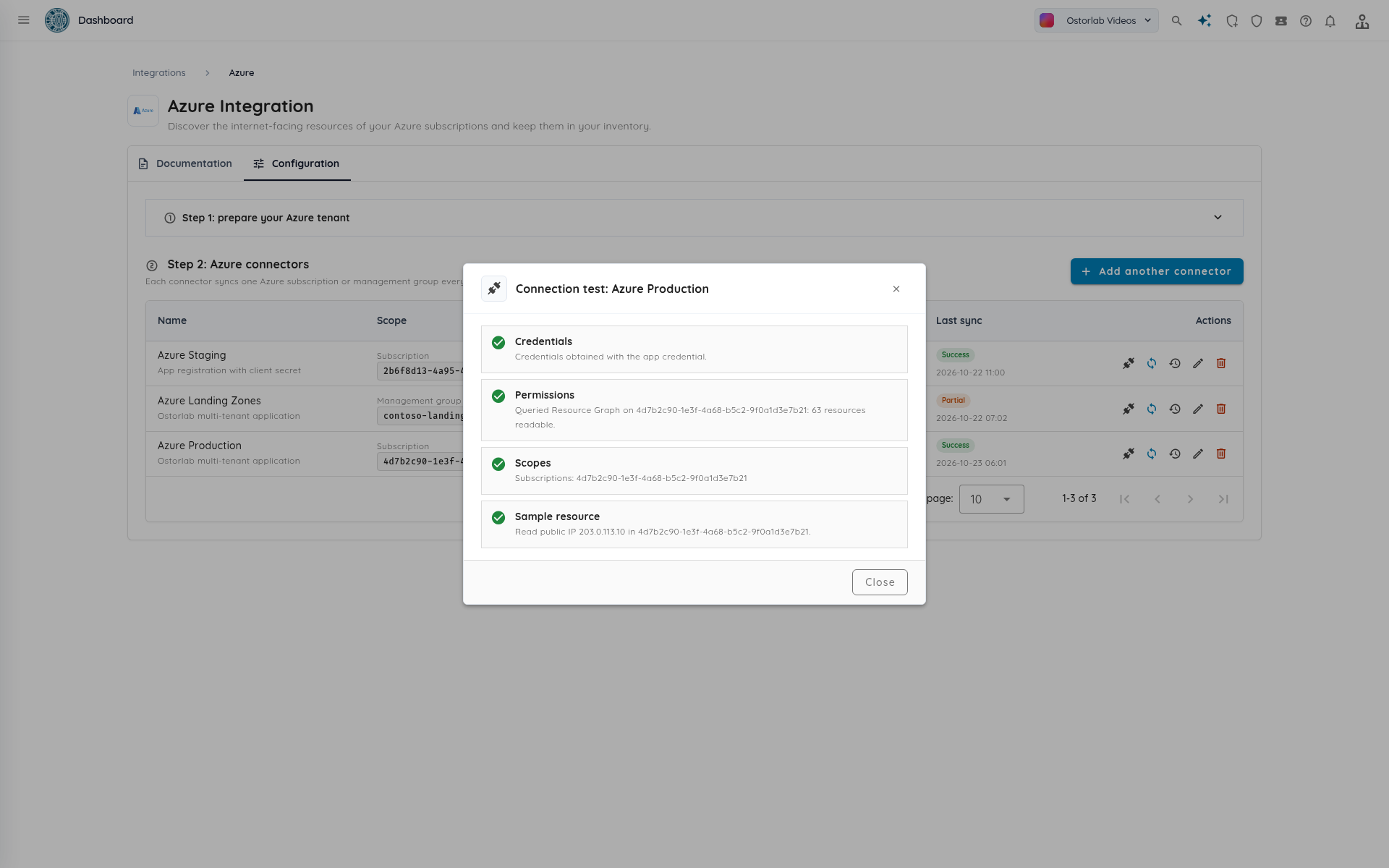 Connection test with four passing checks