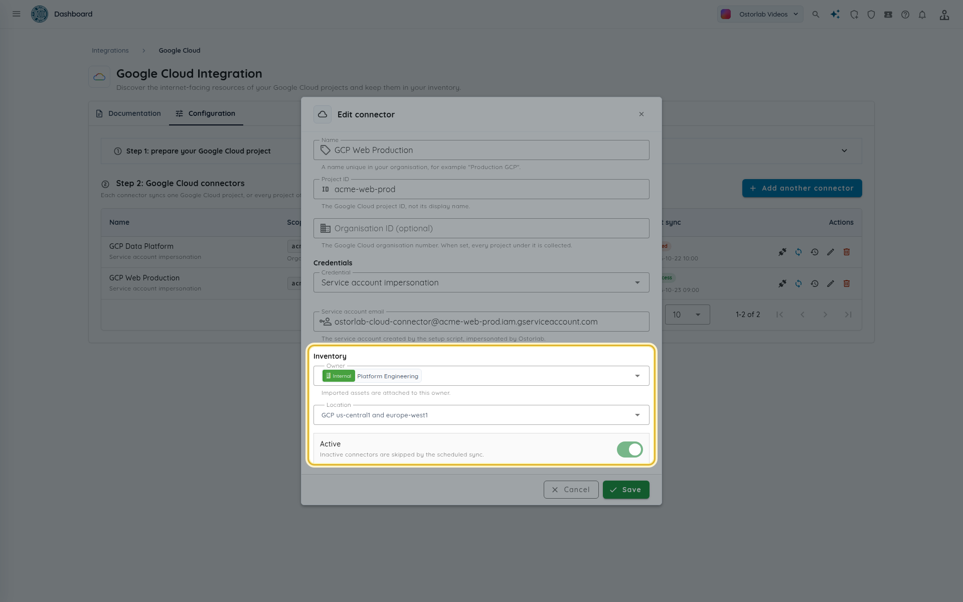 Edit connector form