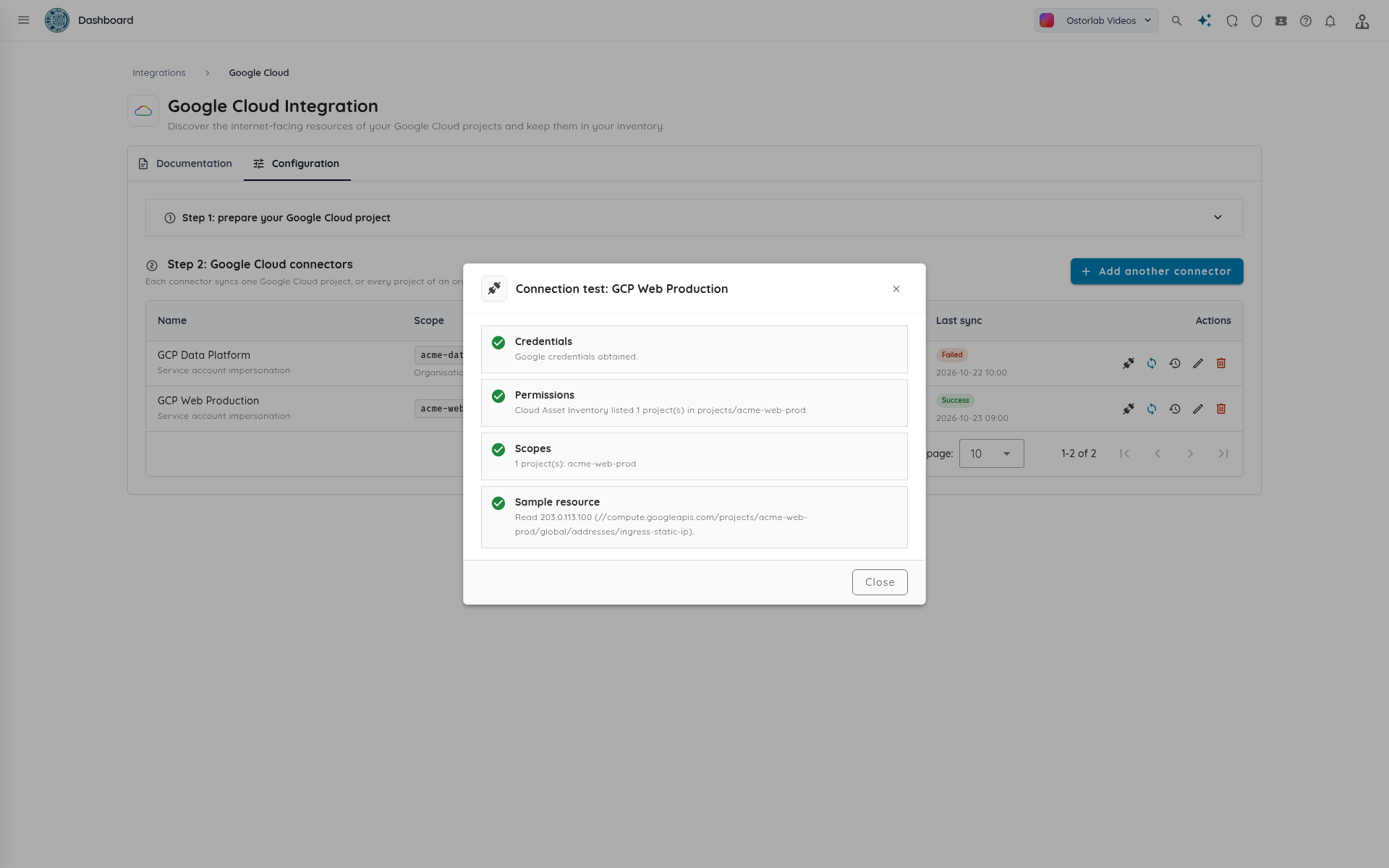 Connection test with four passing checks
