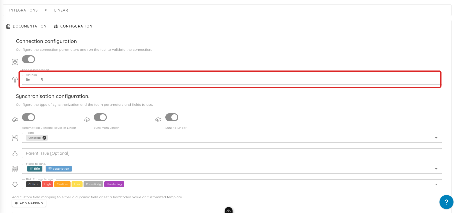 Add the Linear Api Key