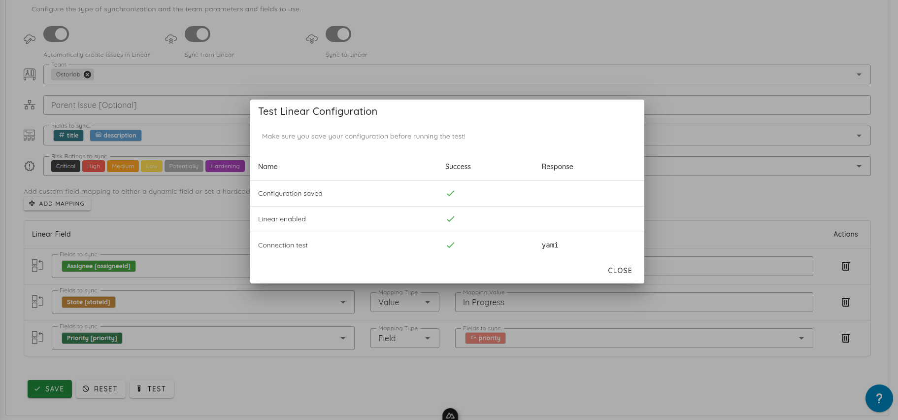 Test Linear Configuration