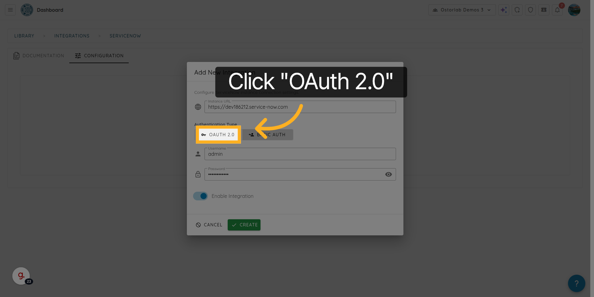 Select OAuth 2.0 Authentication