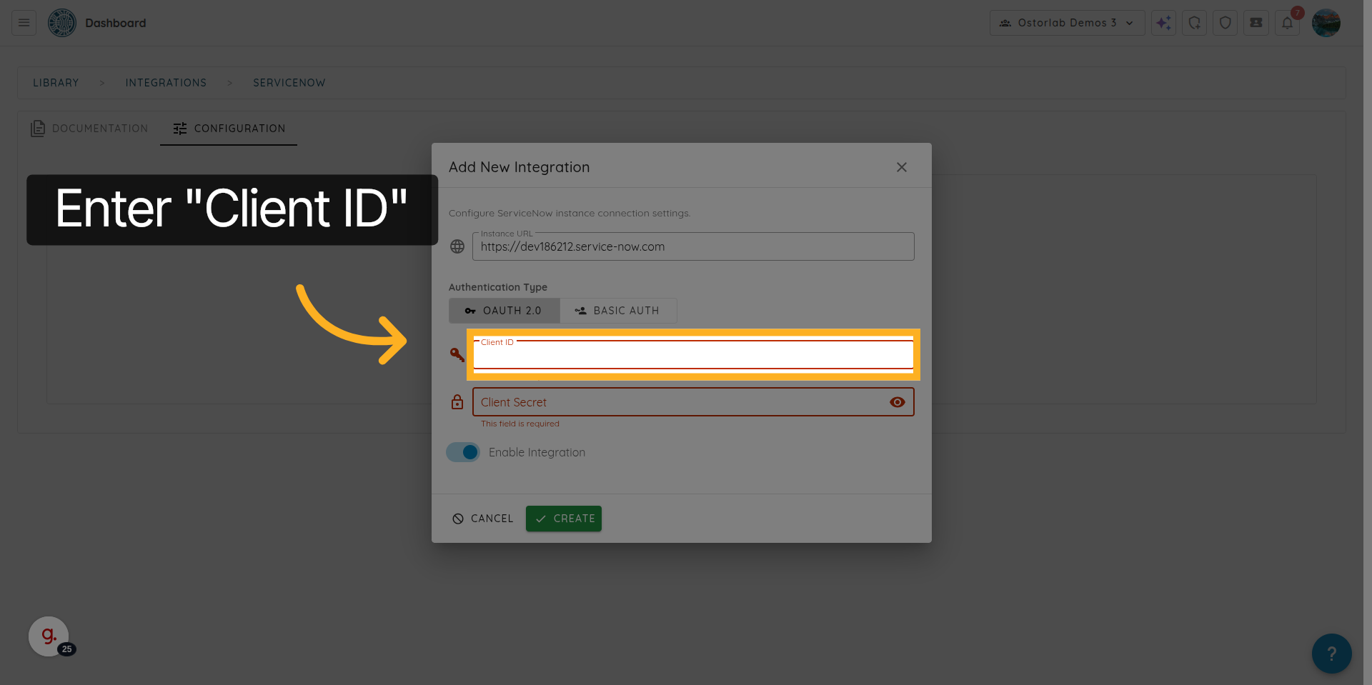 Focus Client ID Input