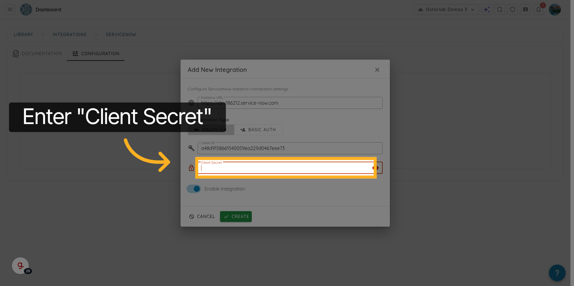 Click Client Secret Field Once More