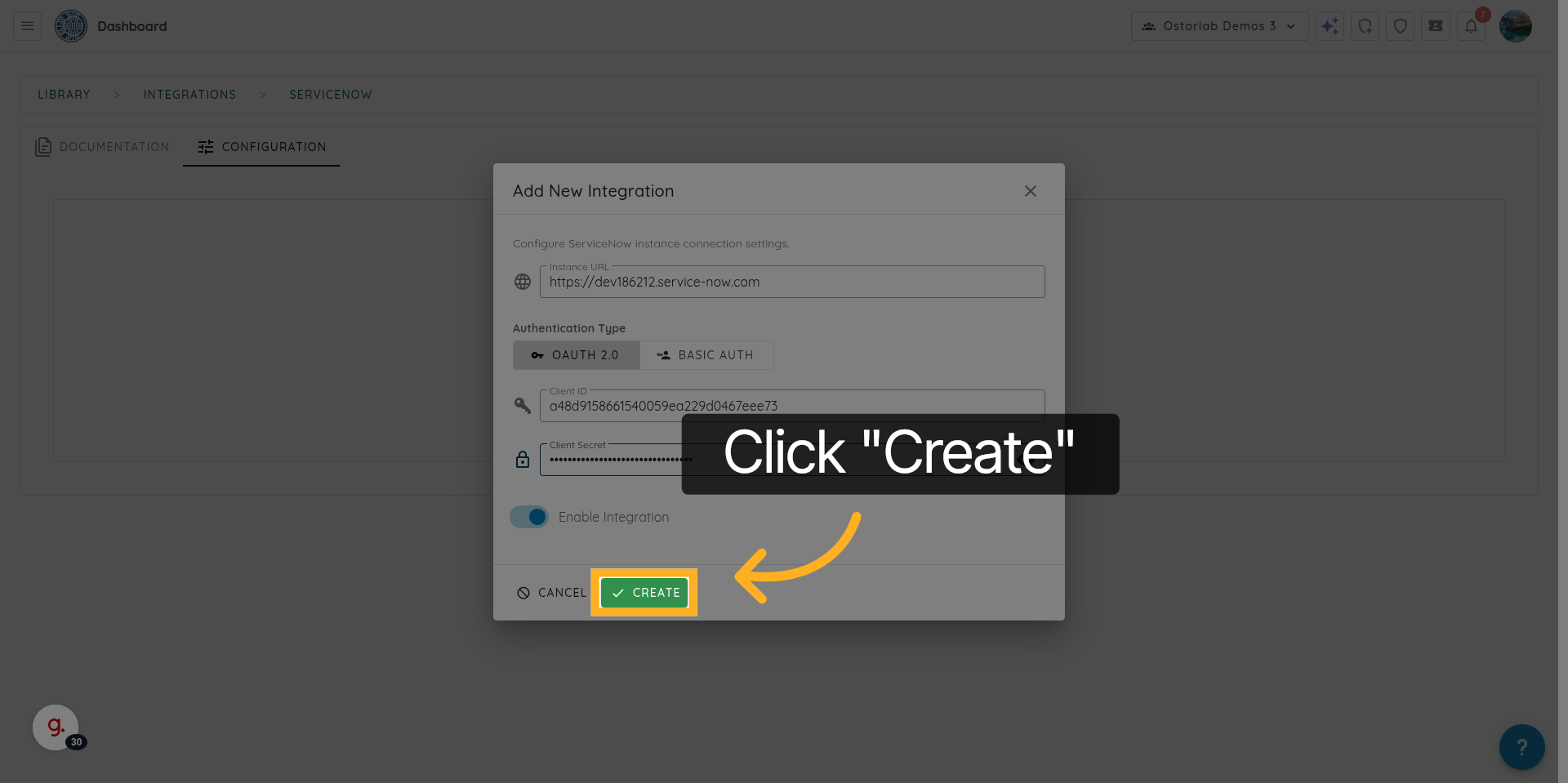 Create Integration Entry