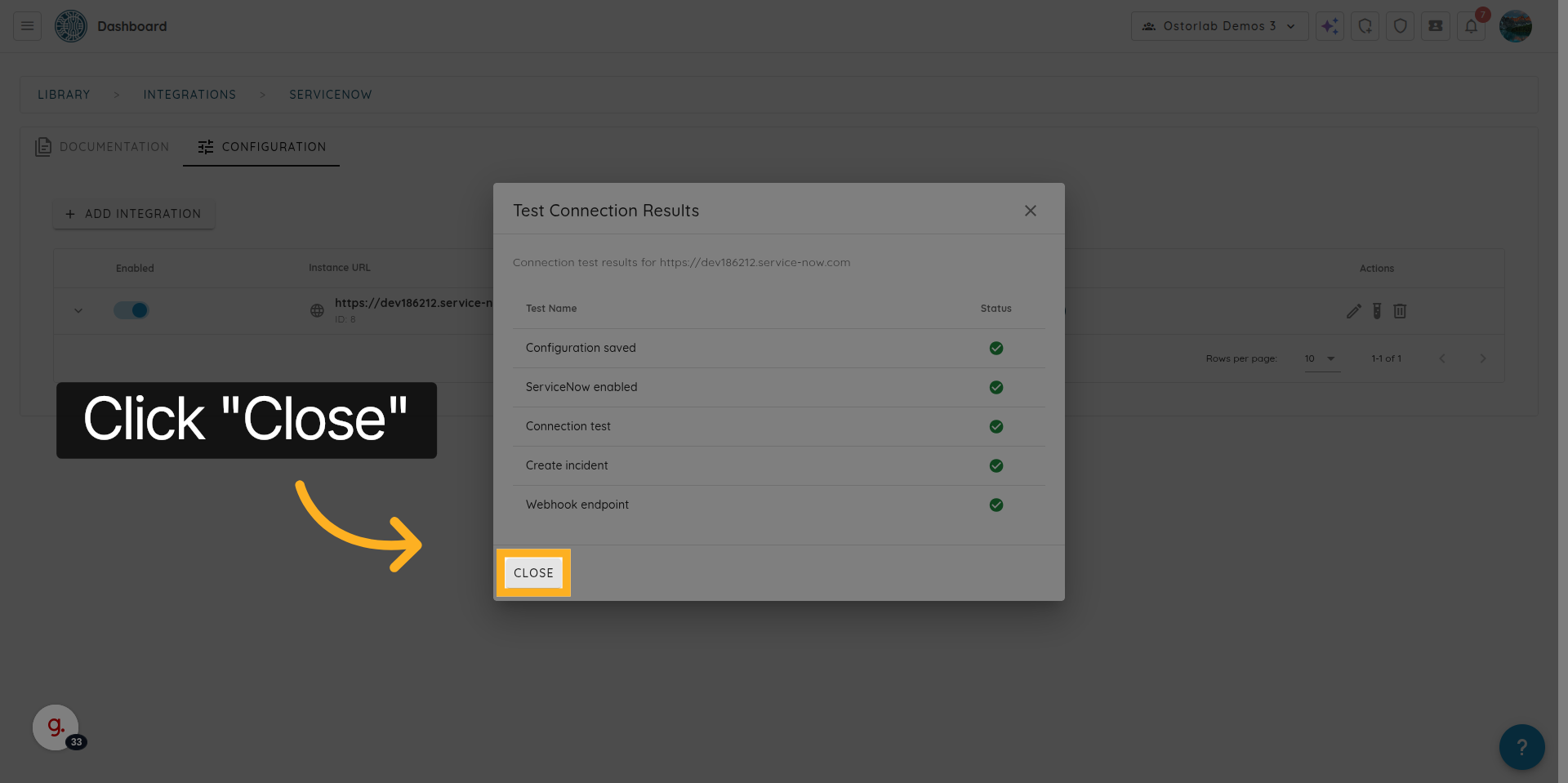 Close Integration Window