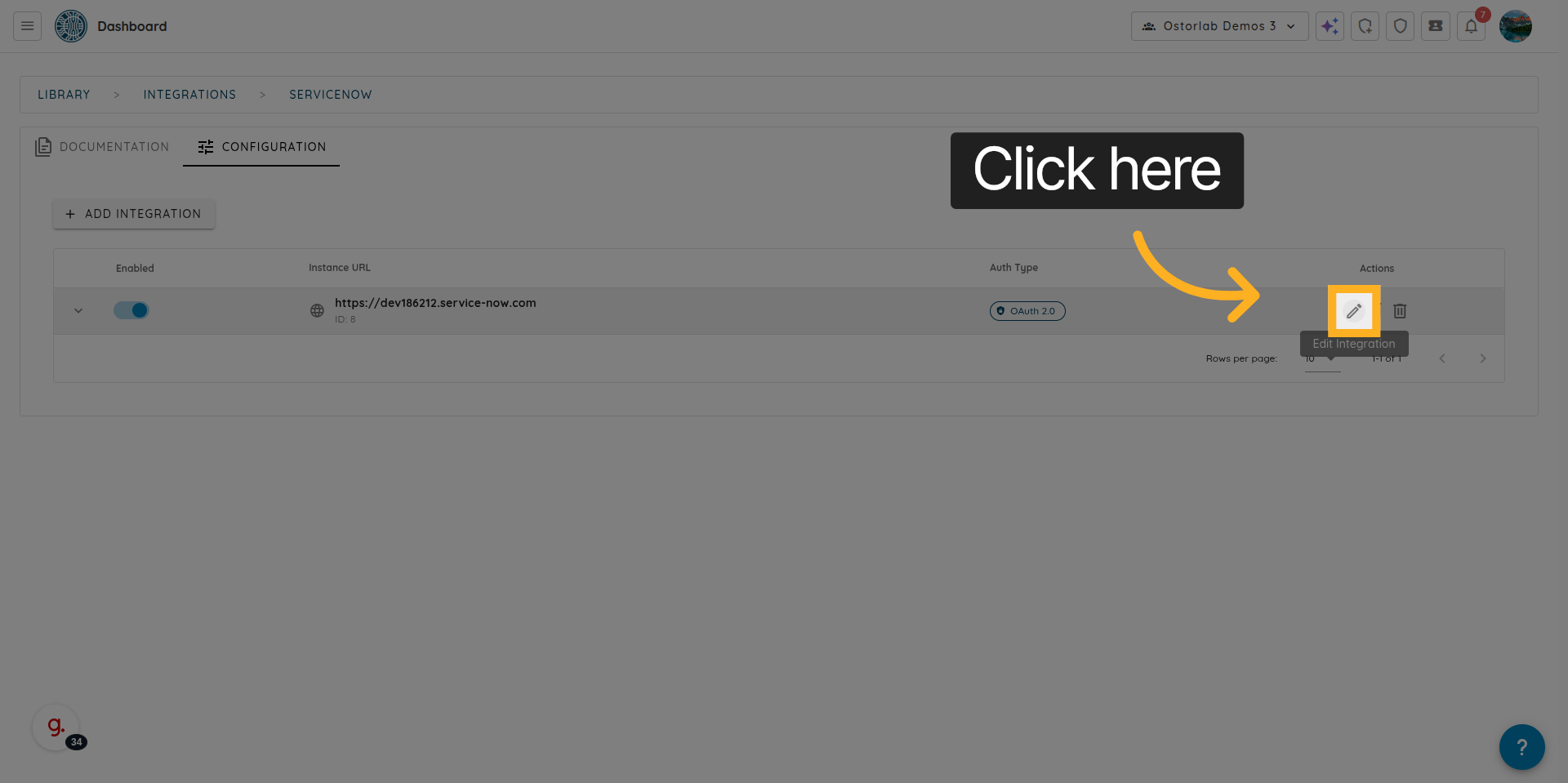Open Integration Settings
