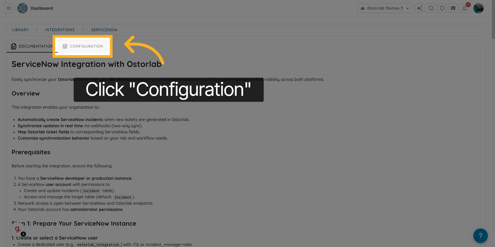 Go to Configuration Tab