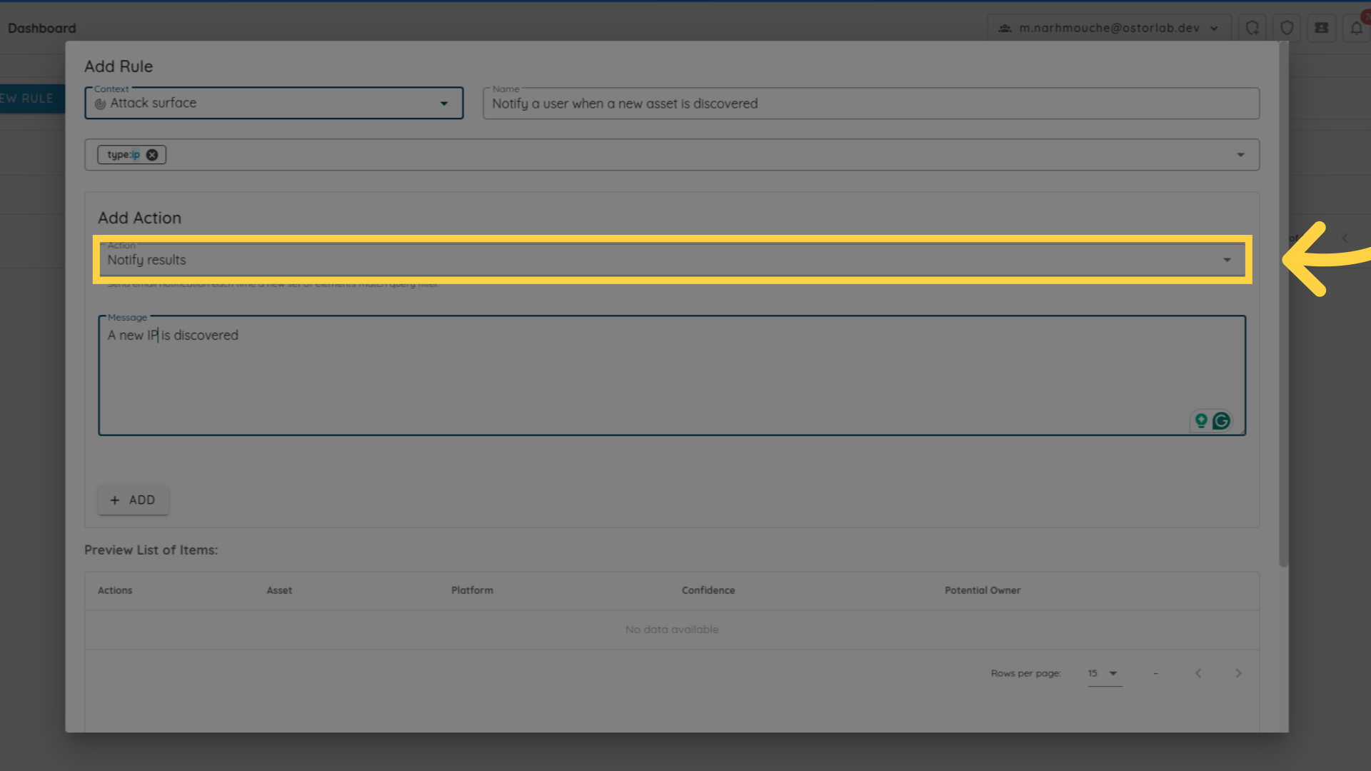 Notify Action Selection