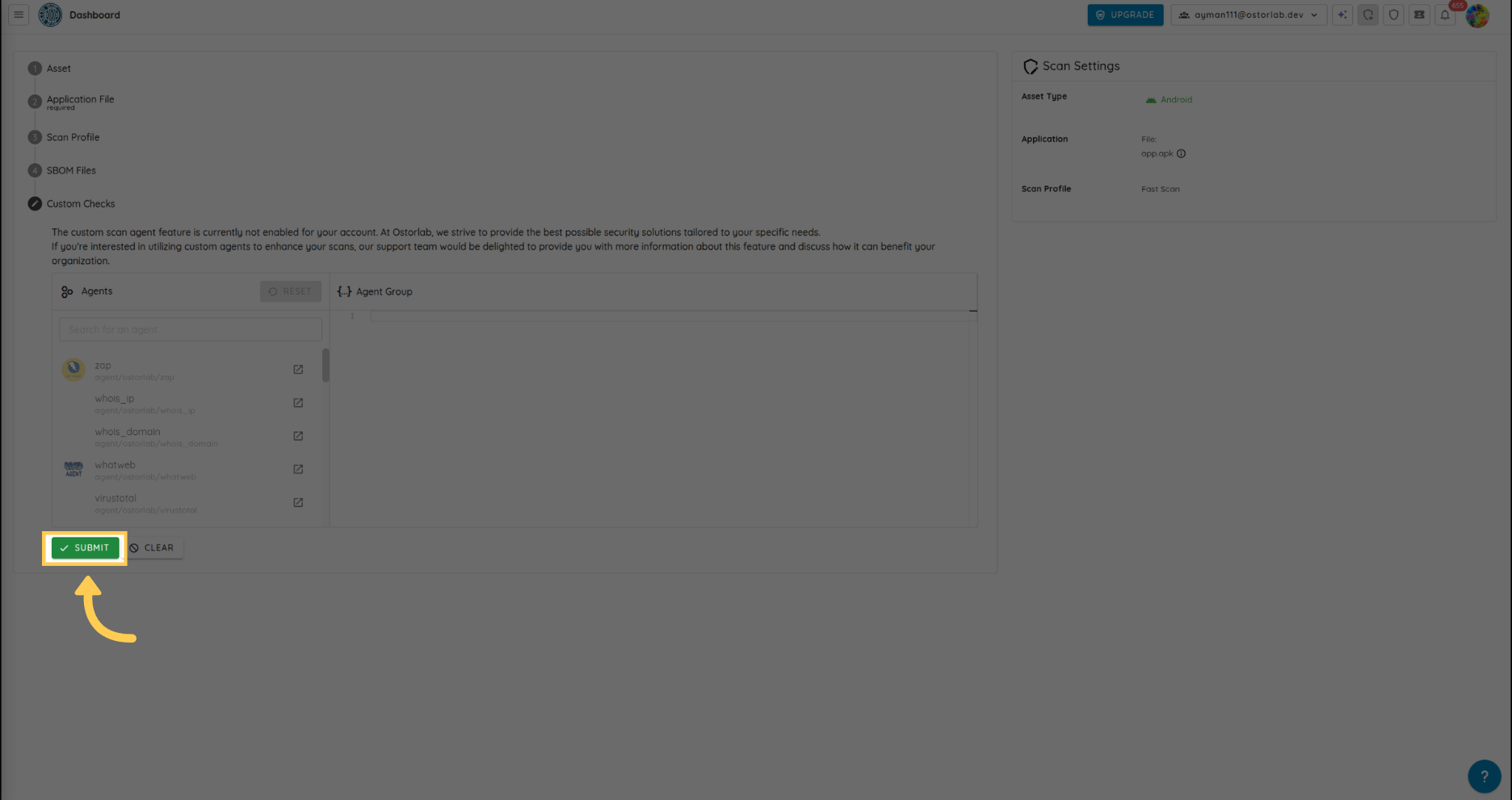 Submit button at the bottom of the page
