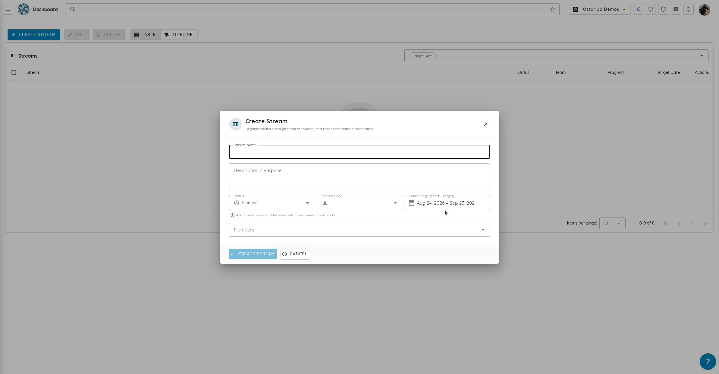 Configure the stream