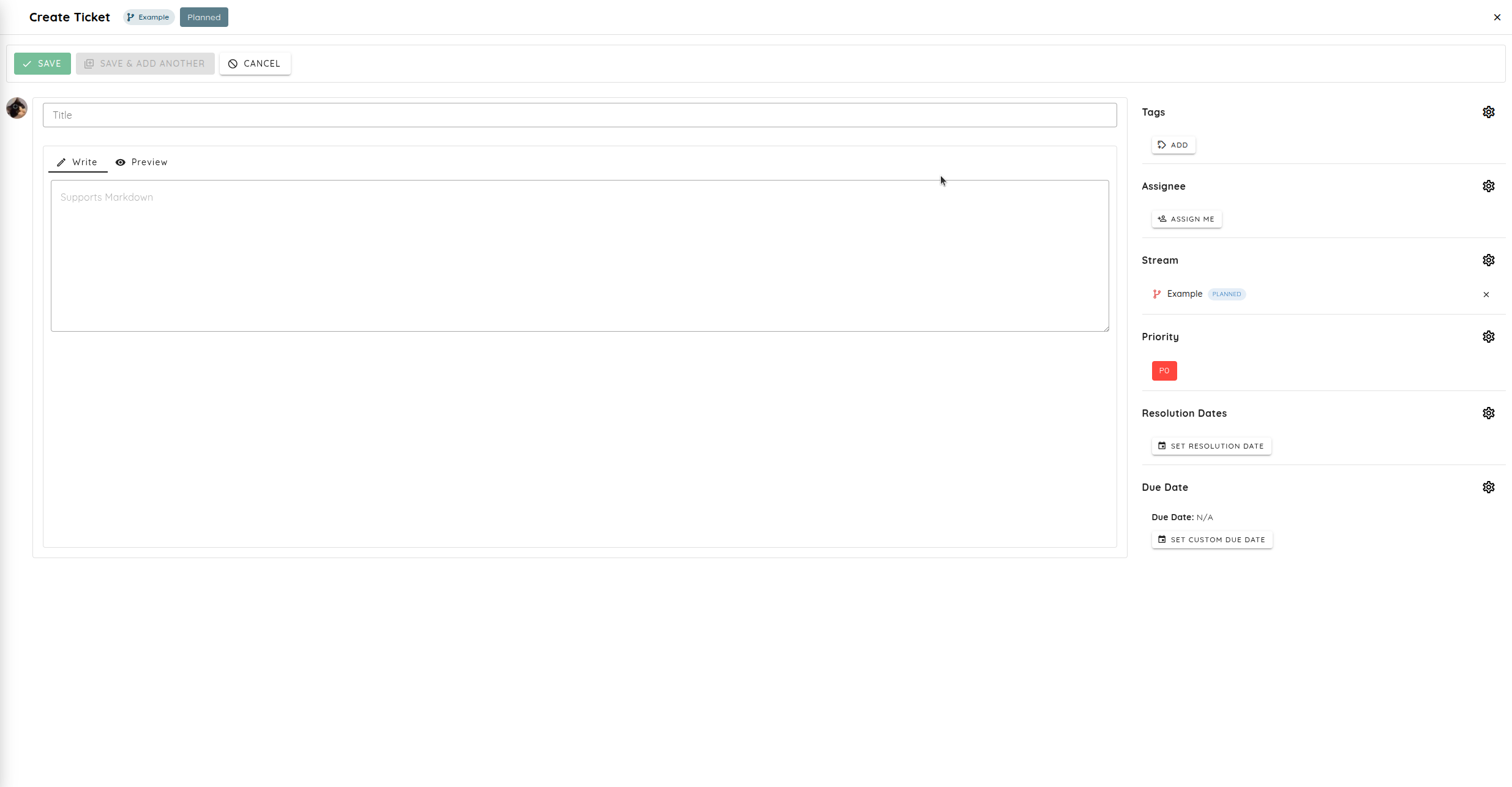 Create a ticket in a stream