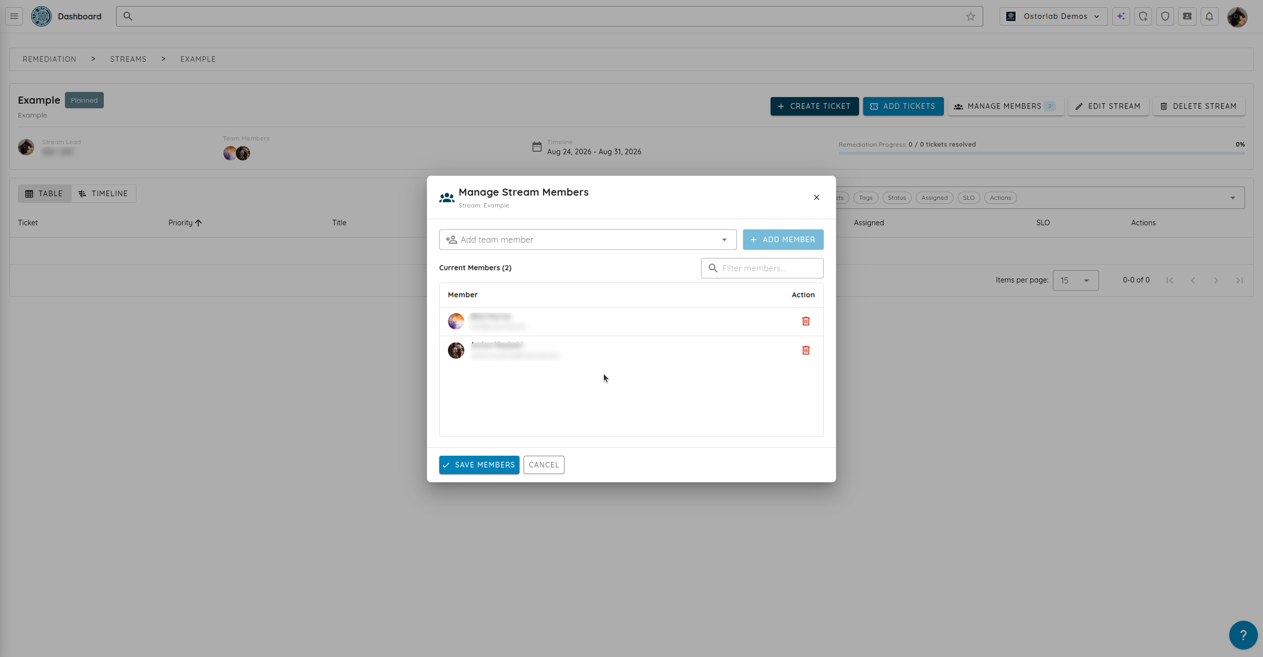 Manage stream members