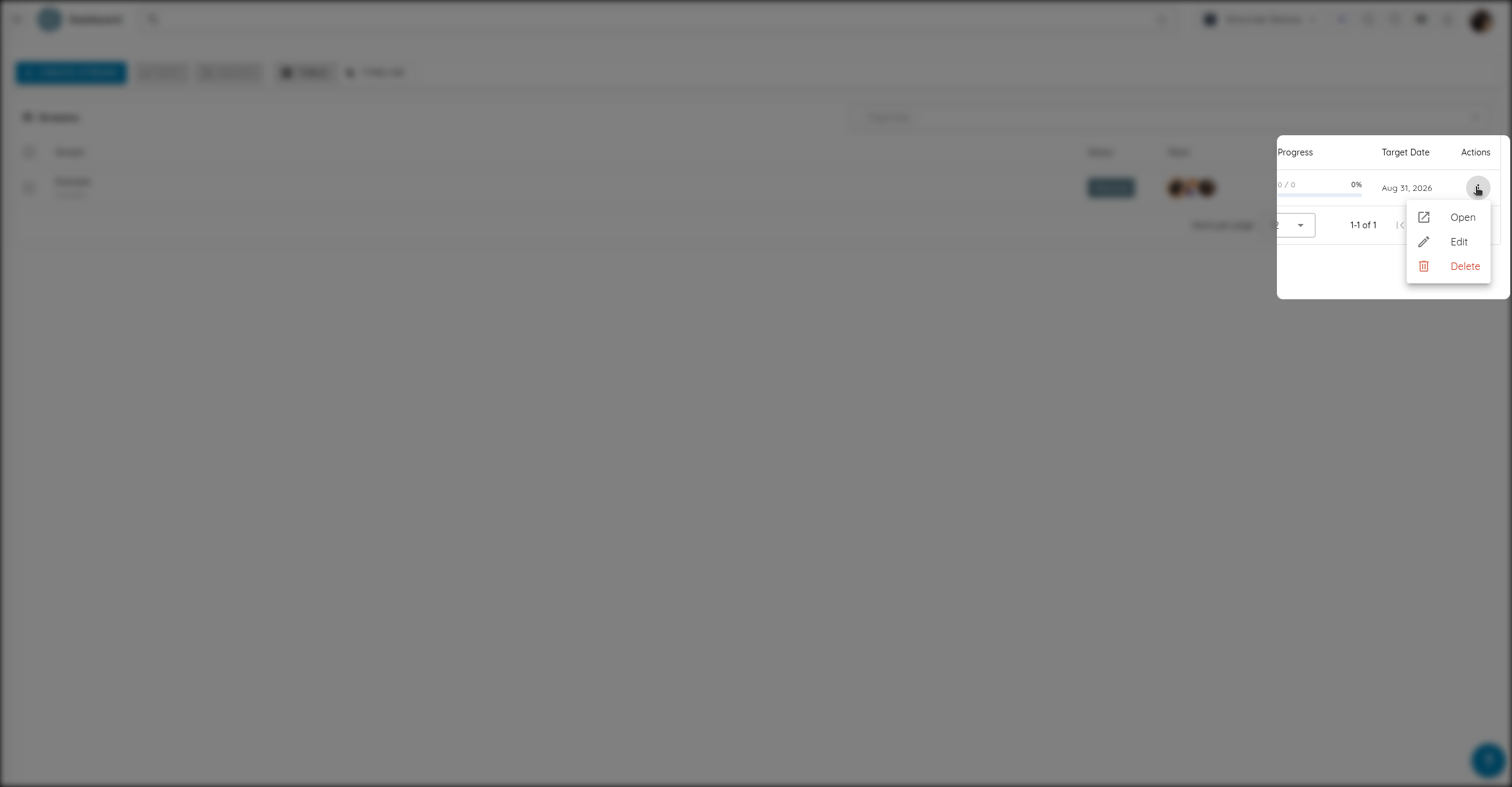 Stream actions menu
