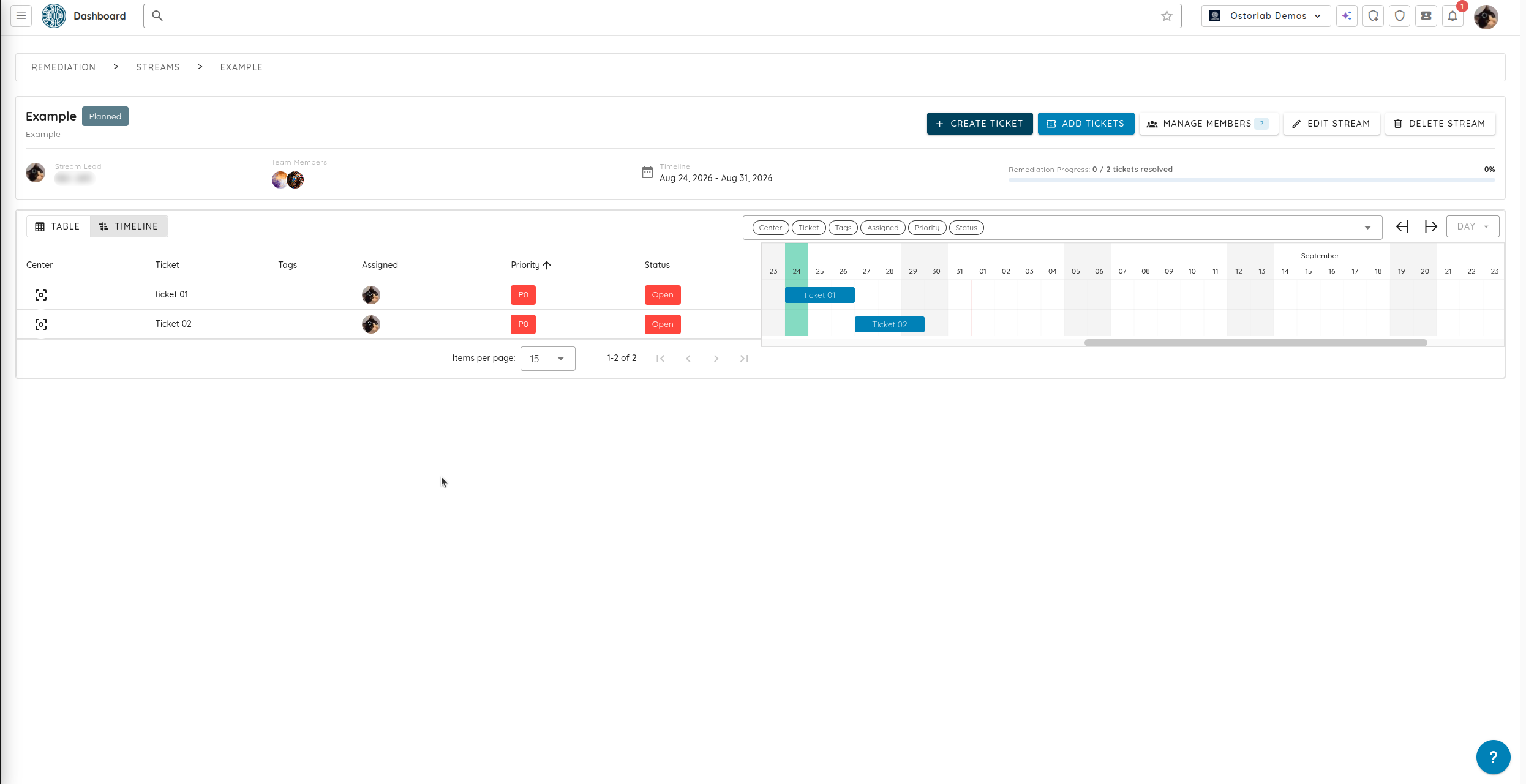Stream timeline