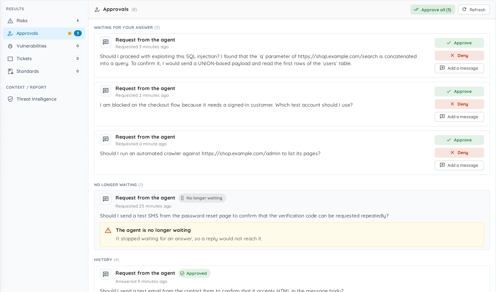 The Approvals tab