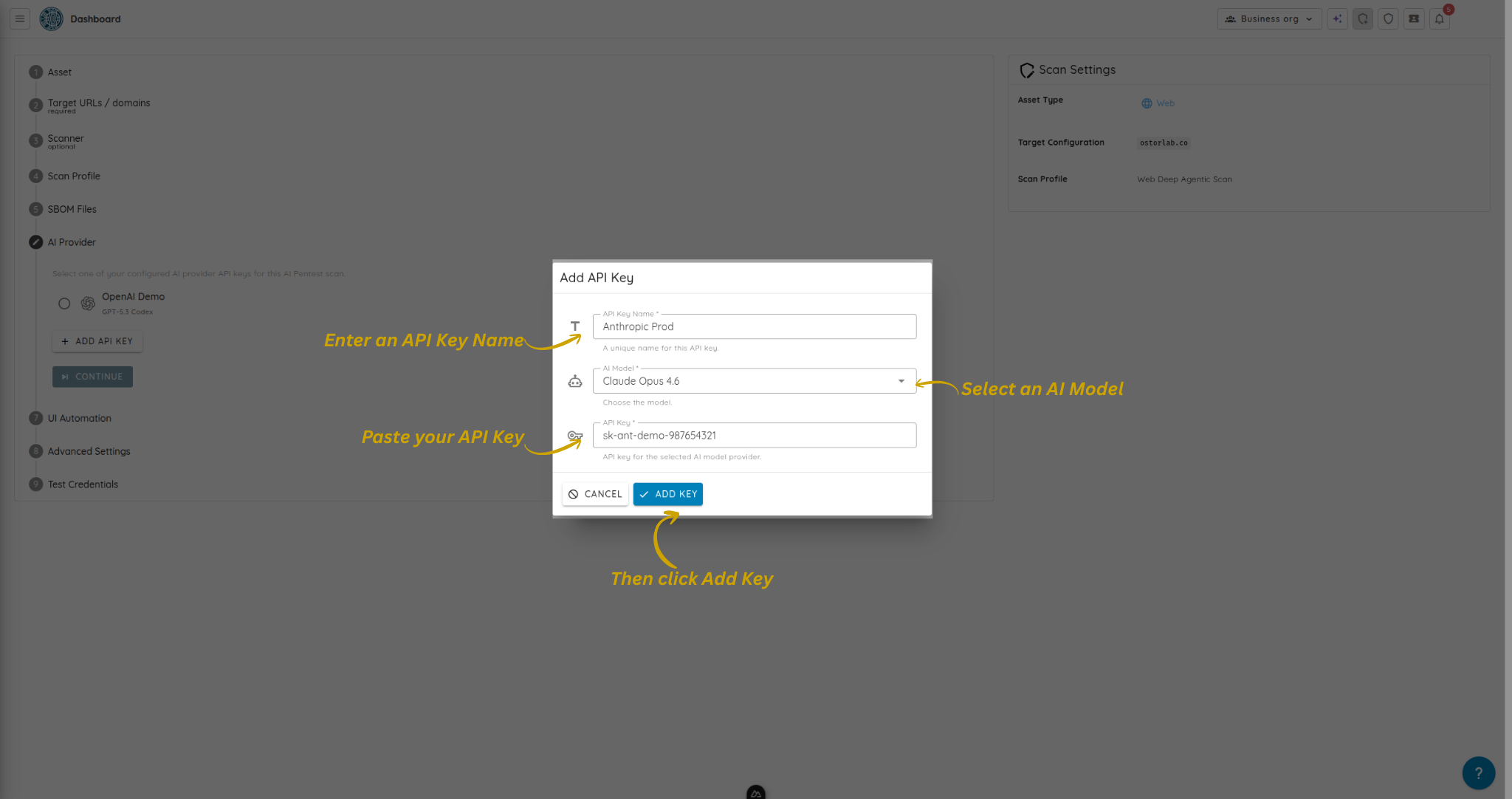 Add API Key Dialog - Placeholder