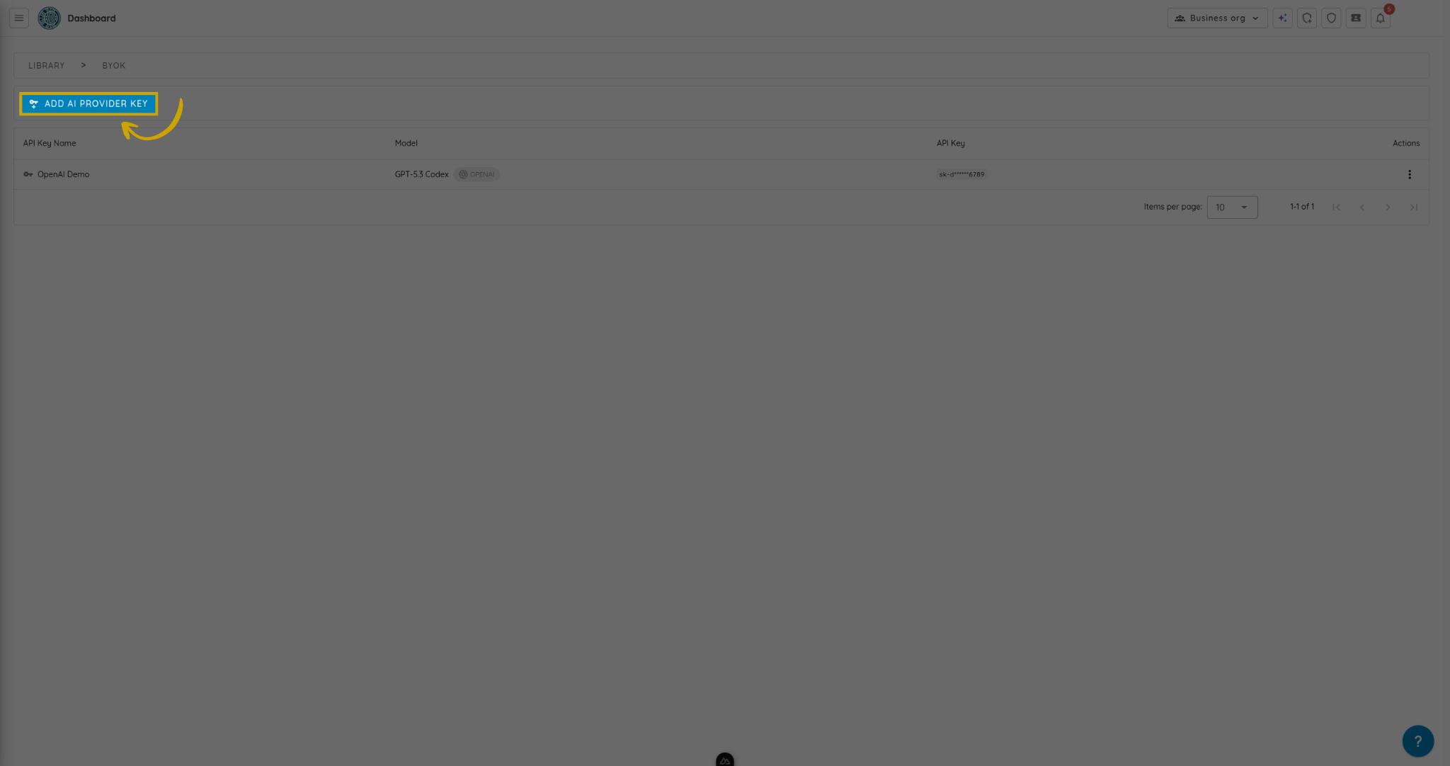 Add BYOK Button - Placeholder