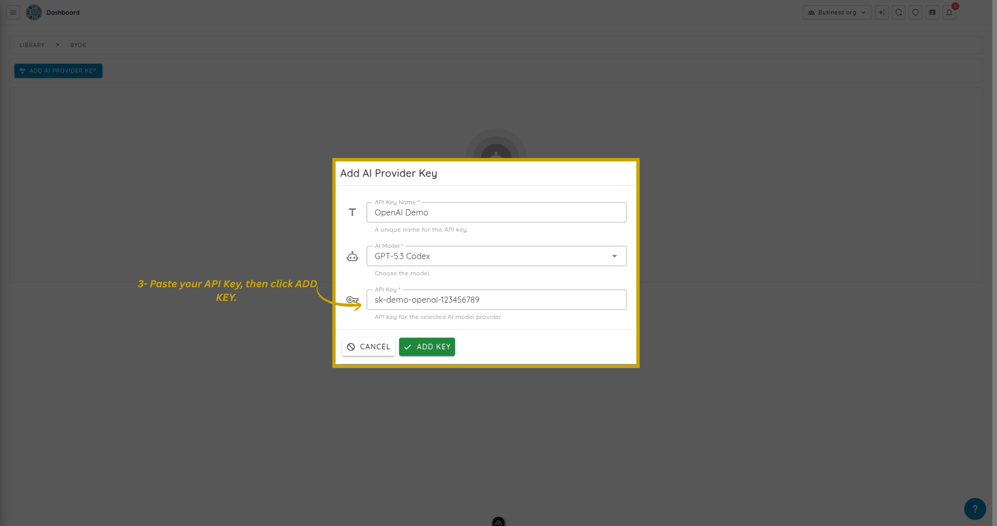 Create BYOK Form - Placeholder