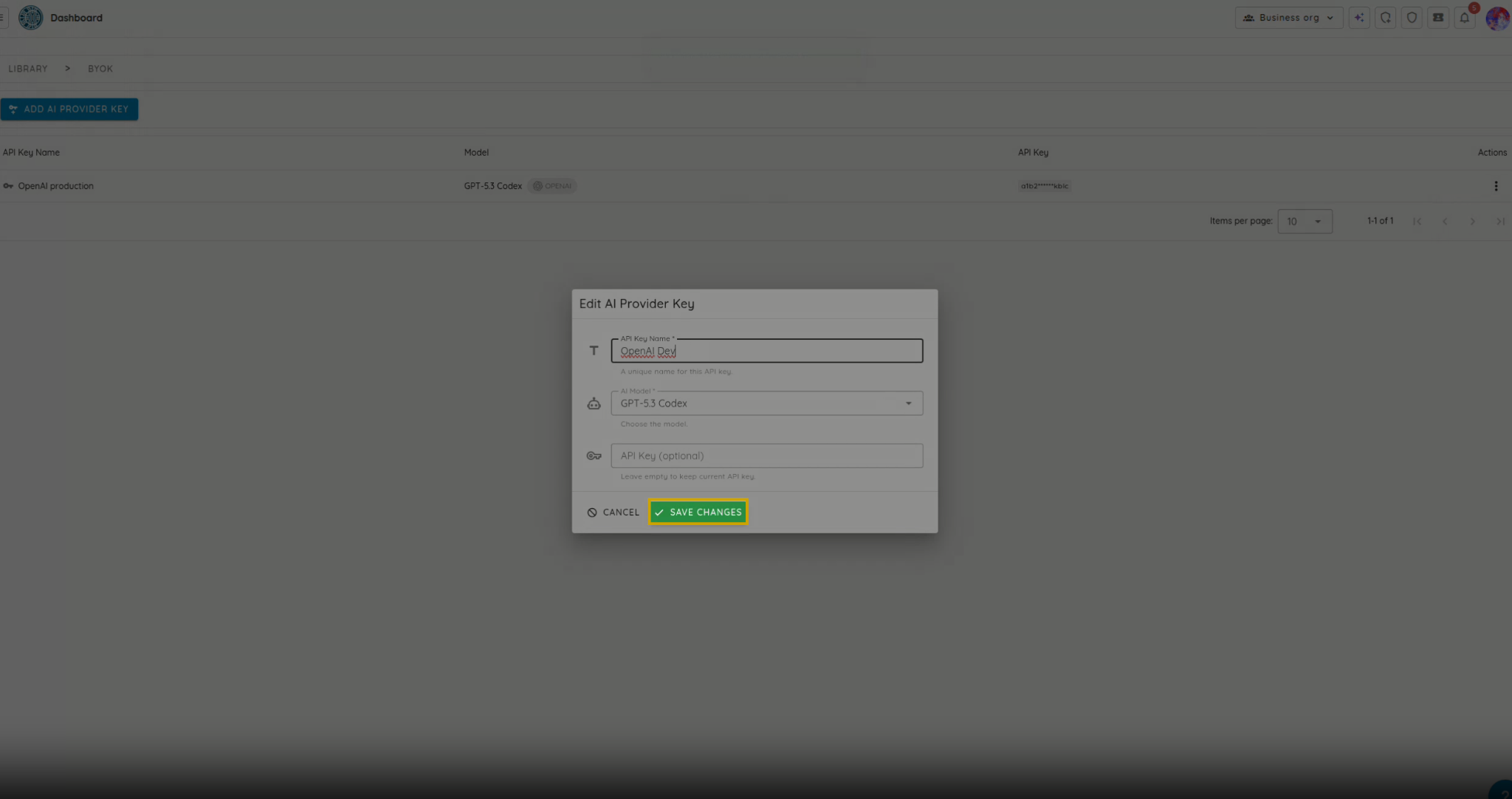 Save Updated BYOK - Placeholder