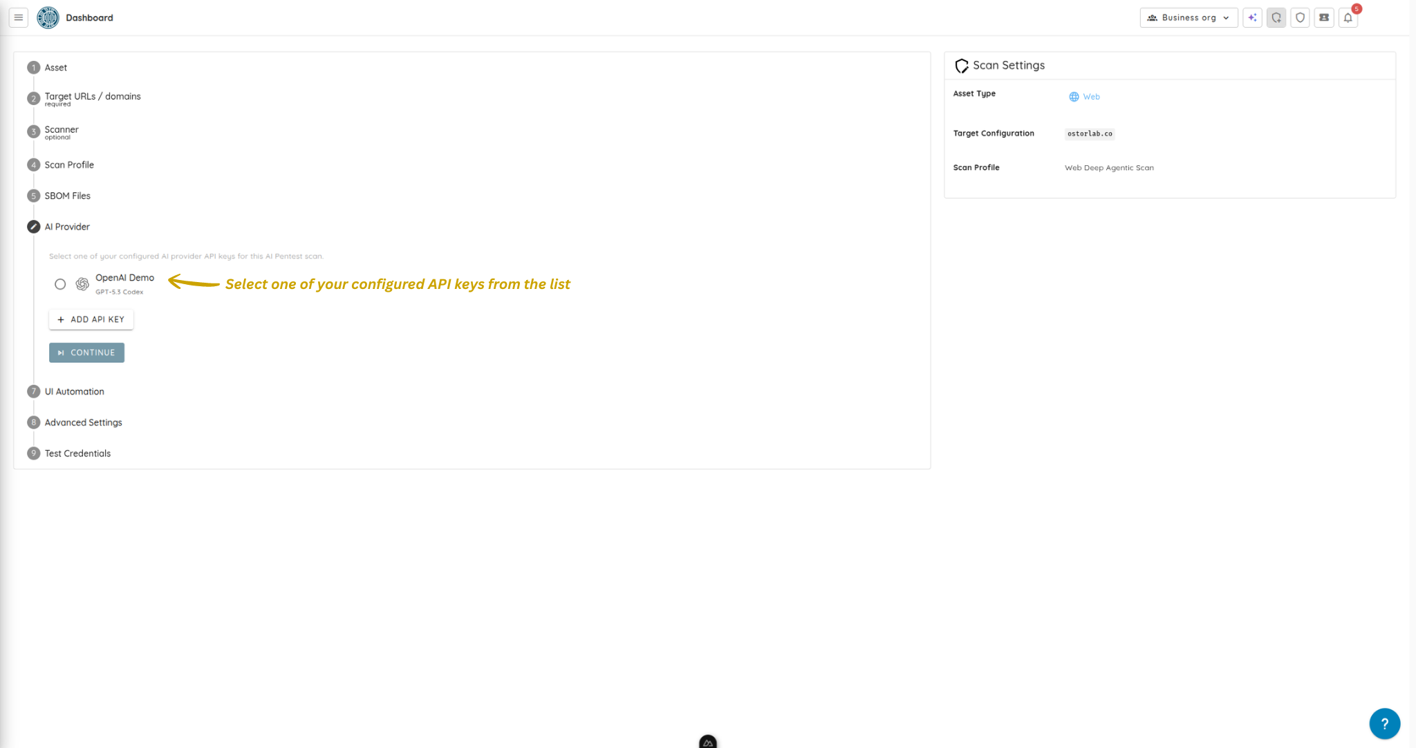 Select Configured API Key - Placeholder