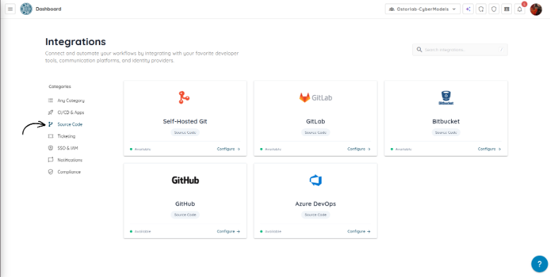 Select Source Code Category