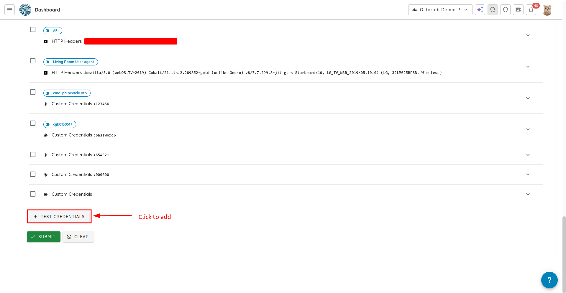 Test Credentials
