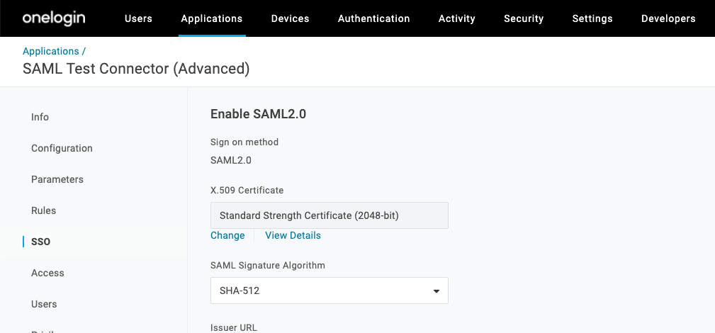 OneLogin SSO Sig Setting