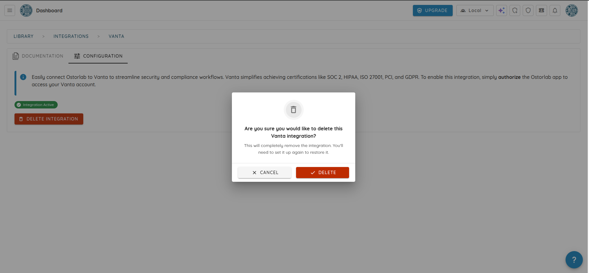 Delete Integration