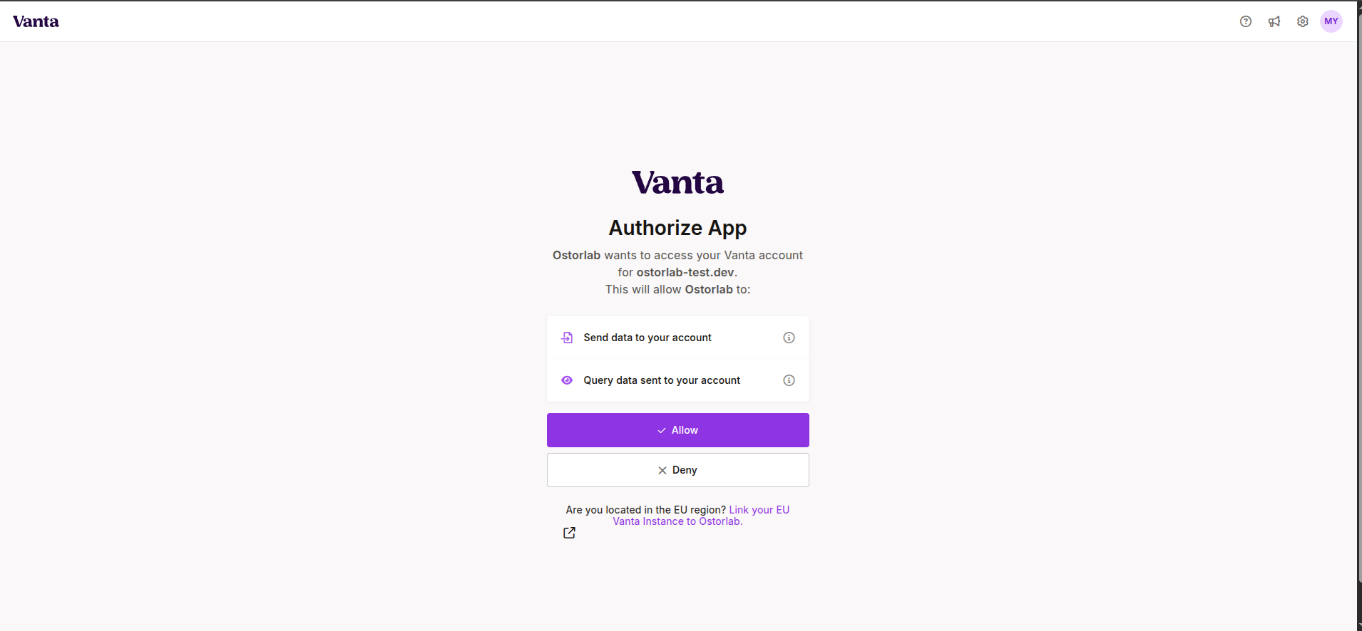 Vanta Authorization Page