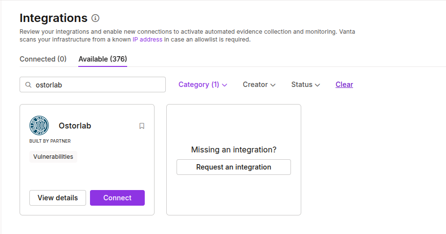 Vanta Integrations Page